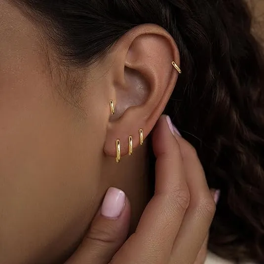 5 Pairs Small Gold Silver Hoop Earrings Set for Women Men, Cute Gold Huggie Earrings for Women, Hypoallergenic 316L Stainless Steel Tiny Cartilage Earrings Hoop, Silver Gold Hoop Earrings for Multiple Piercing Jewelry Gift