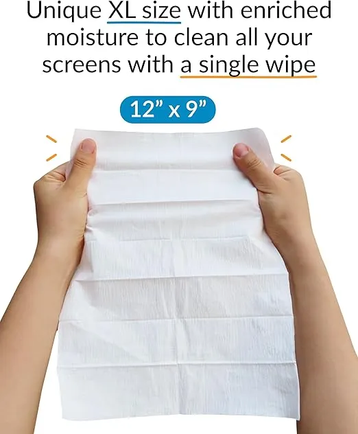 iCloth LCD Screen Cleaner – All-in-One TV Screen Cleaner Wipes – Streak-Free Cleaning for Your Flat Screen TV, Touch TV Screen, Computer Monitor and Electronics – 100 XL Wipes, 9” x 12” Each