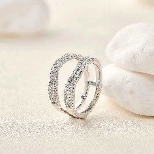 Newshe Jewellery Bridal Ring Enhancer for Engagement Rings AAAAA Cz Wedding Band for Women Eternity Ring Guard Size 5-10