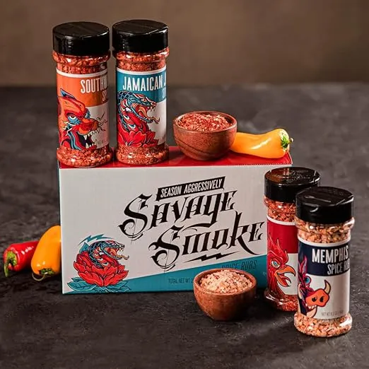 Man Crates Savage Smoke – Barbecue Seasonings, Rubs and Spices – Awesome BBQ Gift Set – Classic Collection Of Fun, Flavorful Spice Rubs – Meat Lovers Rejoice