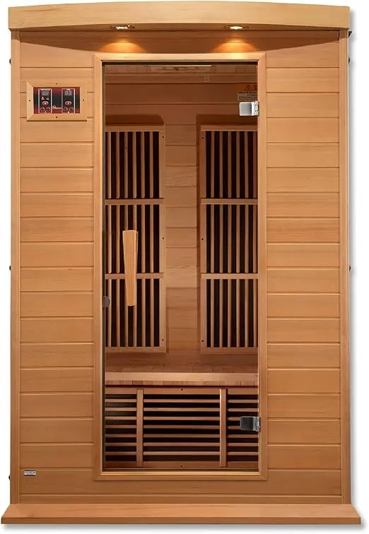 DYNAMIC SAUNAS Maxxus Toulouse 2 Person Low EMF Far Infrared 6 Panel Sauna, FM Radio, CD Player, Aux Port, and Built-in Speakers, Canadian Hemlock