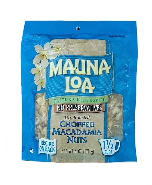 Dry Roasted CHOPPED MACADAMIA NUTS - 6 ounce (170g)