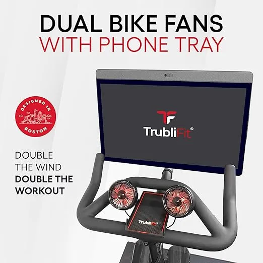 Dual Fans for Peloton Bike with Phone Tray - All Metal Phone Holder - Phone Tray with Fan - No Batteries Required - Accessories for Peloton Bike+
