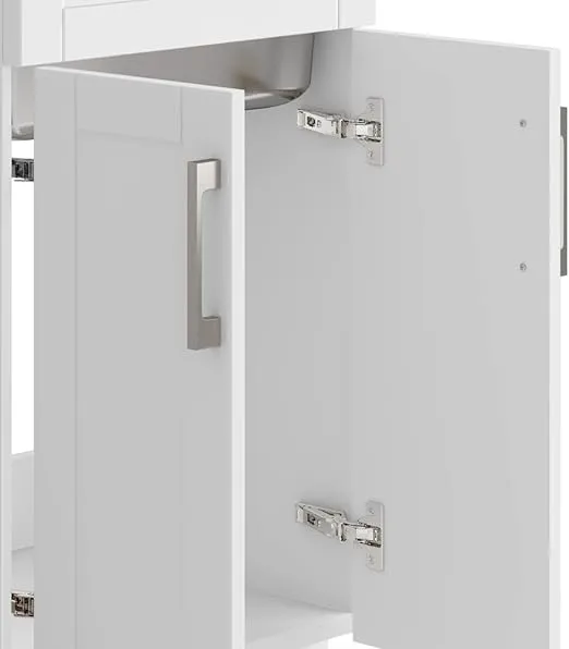 SIMPLIHOME Hennessy Utility Sink & Cabinet in Pure White, 20-inch, Laundry Cabinet with Stainless Steel Sink, Chrome Faucet, Shaker-Style Doors for Laundry Room, Garage, Mudroom