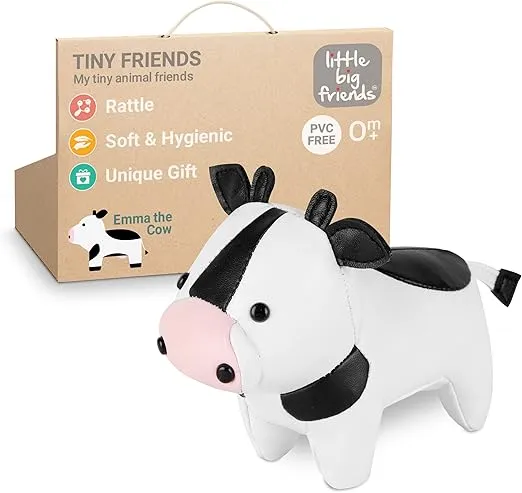 Little Big Friends Tiny Friends | Rattle Toy | Special Stuffed Animal | Easy to Clean | Emma The Cow