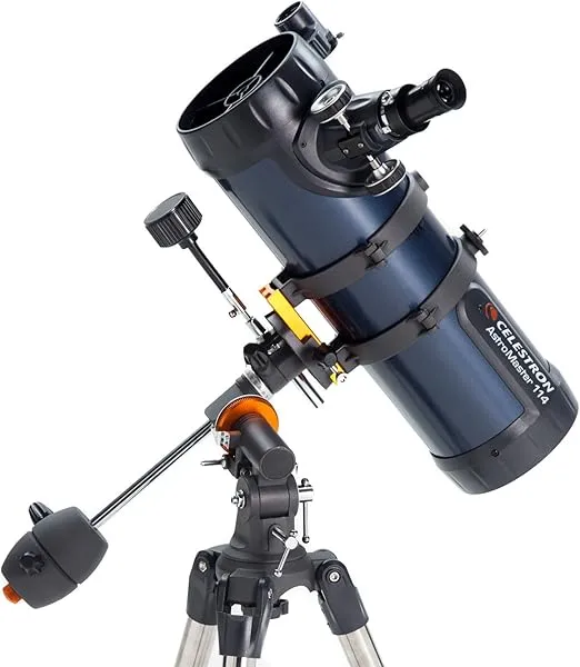 Celestron - AstroMaster 114EQ Newtonian Telescope - Reflector Telescope for Beginners - Fully-Coated Glass Optics - Adjustable-Height Tripod - Bonus Astronomy Software Package