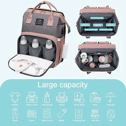 Diaper Dag with changing station, Diaper Bag Backpack, Multi-functional Travel Bag, Waterproof Diaper Bag, Baby Diaper Bag, Baby Bag for Boys and Girls, Pink