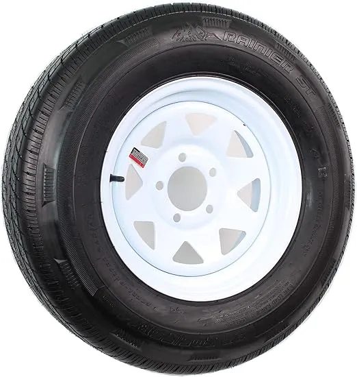 eCustomrim Radial Trailer Tire On Rim ST205/75R14 Load Range D 14" 5 Lug Spoke White Wheel - 6 Year Warranty w/Free Roadside