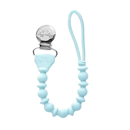 Itzy Ritzy Silicone Pacifier Clip; 100% Food Grade Silicone Pacifier Strap with Clip Keeps Pacifiers, Teethers & Small Toys in Place; Features One-Piece Design & Silicone Cord (Sky)