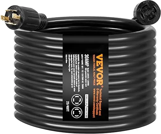 VEVOR 30 Amp Generator Cord and Power Inlet Box Kit, 25 FT Generator Extension Cord NEMA L14-30P/L14-30R STW 10 AWG with Twist Lock Connector, Pre-Drilled Inlet Box, ETL Listed