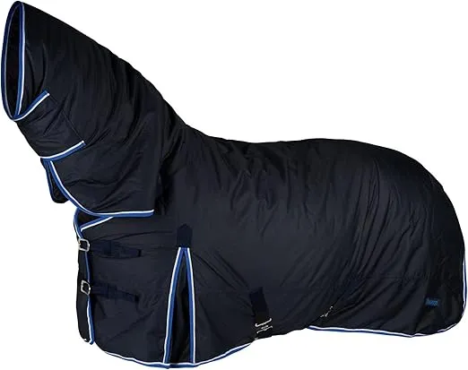 HORZE Glasgow Medium Weight Waterproof Combo Turnout Winter Horse Blanket with Neck Cover (150g Fill) - Dark Blue - 69 in