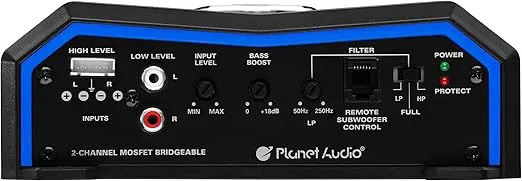 Planet Audio PL3000.2 2 Channel Car Amplifier - 3000 High Output, High/Low Level Inputs, High/Low Pass Crossover, Hook Up to Subwoofer for Bass