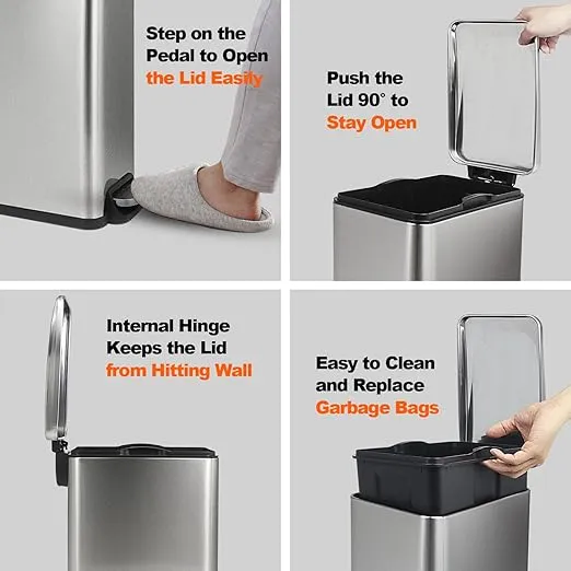 Hompus 2.6Gal/10L Stainless Steel Trash Can with Lid Soft Close, Removable Inner Waste Basket, Slim Small Garbage Can for Bathroom Bedroom Office, Narrow Step Trash Bin, Anti-Fingerprint Finish
