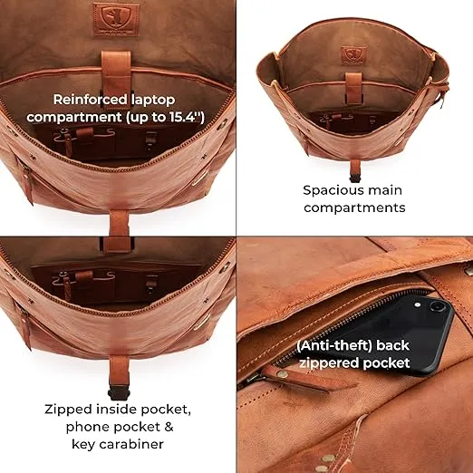 BERLINER BAGS Vintage Genuine Leather Backpack Utrecht, Laptop Backpack, Travel Backpack for Women and Men - Brown
