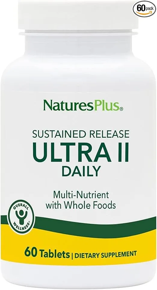 NaturesPlus Ultra II Multivitamin, Sustained Release - 60 Vegetarian Tablets - Daily Whole Food Vitamin & Mineral Supplement for Overall Health - Natural Energy Booster - 60 Servings