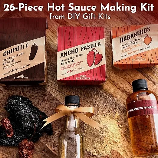 DIY Gift Kits - Hot Sauce Making Kit Everything Included - Unique Cooking Gifts For Men Christmas Gifts For Husband, Boyfriend, Dads Who Have Everything - Standard