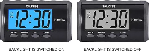 Talking Alarm Clock for Visually Impaired - Large Numbers Desk Clock - Day Clock for Seniors - Battery Operated Large Display Alarm Clock, Digital Clock, Digital Alarm Clock (Dark Grey)