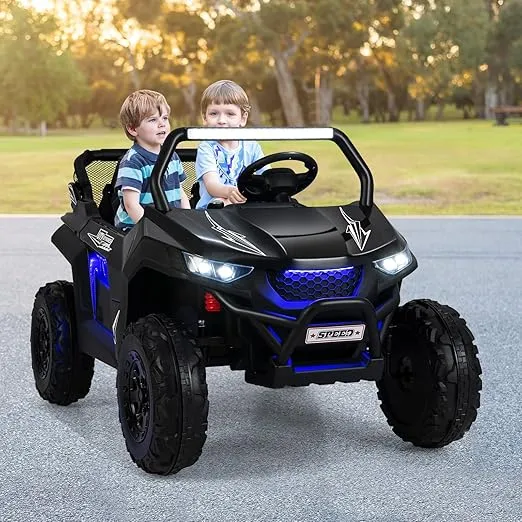 OLAKIDS 2 Seater Ride on Car for Kids, 12V UTV Kids' Electric Vehicles with Remote Control, Spring Suspension, Soft Start, Music Bluetooth FM, Battery Powered for Ages 3-8 (Jet Black)