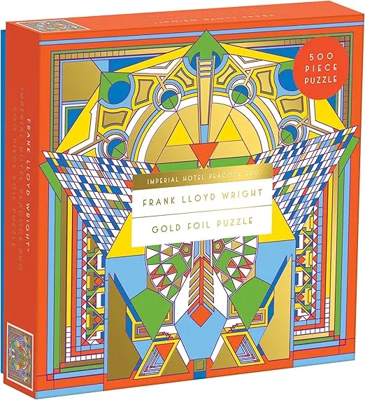 Galison 500 Piece Frank Lloyd Wright Imperial Hotel Peacock Rug Jigsaw Puzzle for Adults and Families, Frank Lloyd Wright Art Puzzle with Foil Wrapping for Shiny Effect, Multicolor (735357811)