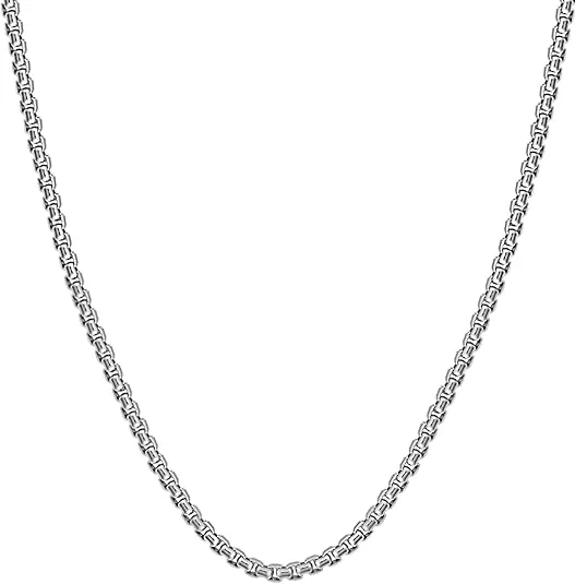 Savlano 925 Sterling Silver Italian Solid Round Box Rhodium Plated Chain Necklace Comes With Gift Box for Women & Men - Made in Italy