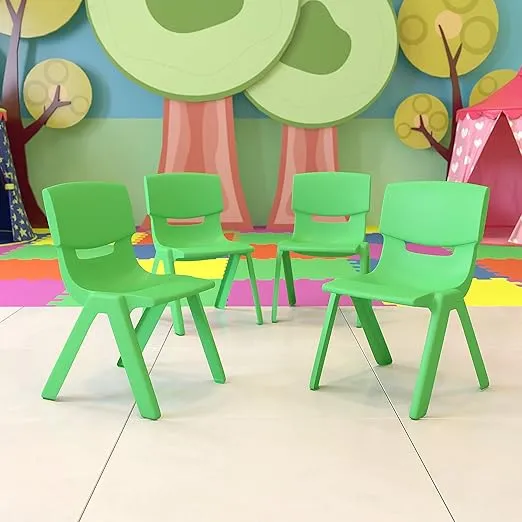 Flash Furniture 4 Pack Green Plastic Stackable School Chair with 13.25'' Seat Height