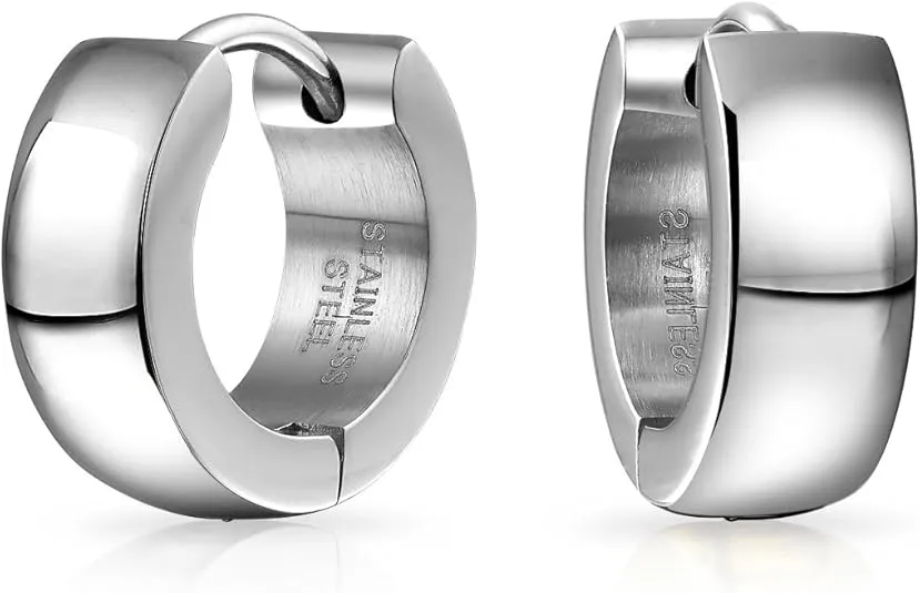 Black Silver Rose Gold Tone Plated Simple Plain Triangle Kpop Huggie Hoop Earrings For Men For Women For Teen Stainless Steel