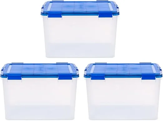 IRIS USA 3Pack 74qt WEATHERPRO Airtight Plastic Storage Bin with Lid and Seal and Secure Latching Buckles