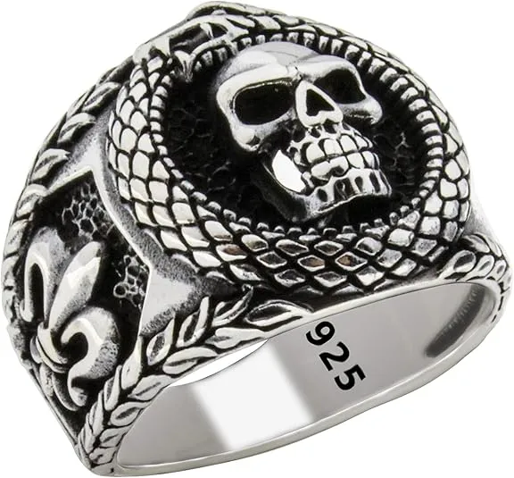 Solid 925 Sterling Silver Retro Gothic Biker Skull Luxury Turkish Men's Ring