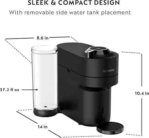 Nespresso Limited-Edition Vertuo Pop+ Coffee and Espresso Maker by De'Longhi, Black Matte with Dark Chrome