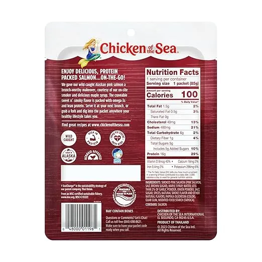 Chicken of the Sea Smoked Alaskan Pink Salmon, 3 Ounce Packets (Box of 12), Wild Caught Salmon, Maple Smokehouse