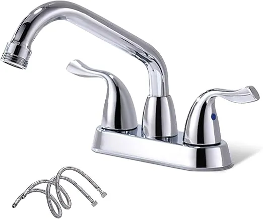 Phiestina Centerset 4-Inch 2 or 3 Hole Chrome Utility Sink/Laundry Faucet, with Rotatable Swivel 360° Spout and Threaded End, with Water Supply Line, BF025-7-C