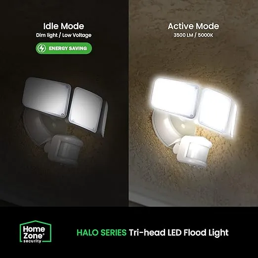 Security 3500 Lumen LED Motion Sensor Light - Outdoor Weather Resistant Triple Head 5000K Security Light with Dusk to Dawn Mode and Easy Connect Back Panel, White