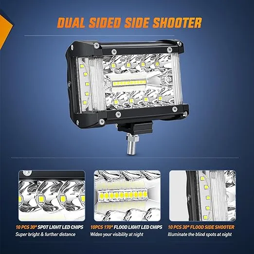 Nilight Side Shooter LED Light Bar 2PCS 4.3 Inch Triple Row Spot Flood Combo Lights Led Work Light with Wiring Harness Kit for Off Road Fog Light Driving Light on Truck SUV ATV UTV