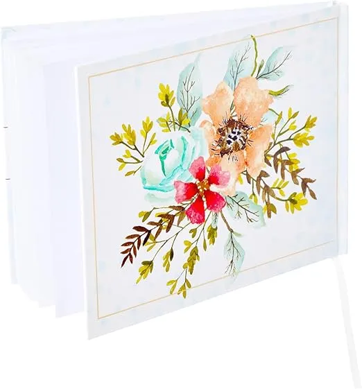 Floral Wedding Guest Book for Reception, Baby Shower with 56 Sheets/112 Pages, Bookmark Ribbon (8x6 in)