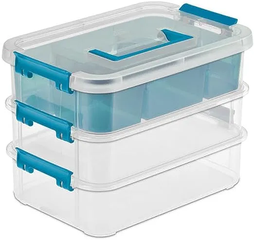 Sterilite 3 Handle Tray 14138606 Layer Stack & Carry Box, 10-5/8-Inch, 1-Pack, Clear