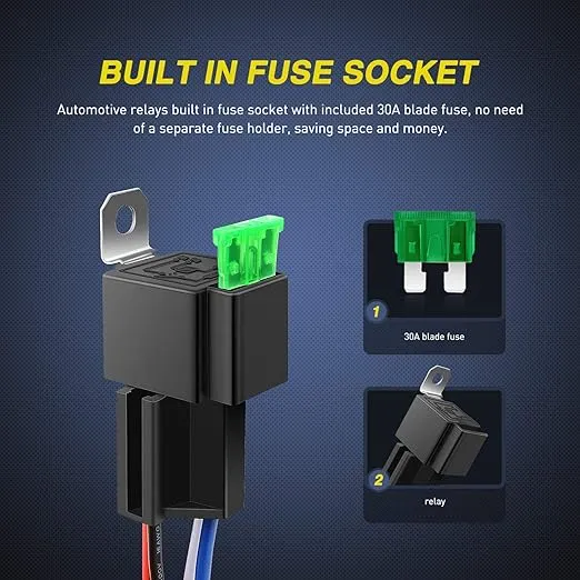 Nilight 50023R 5 Pack 30A Fuse Relay car Truck Socket kit-30A Switch Harness Set-12V DC 4-Pin SPST Automotive 14 AWG Hot Wires-Auto Switches & Starters S