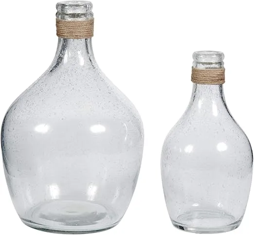 Signature Design by Ashley Marcin Modern Glass 2 Peiece Bottle Neck Vase Set, Clear