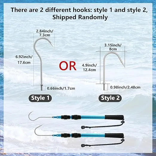 SANLIKE Telescopic Fish Gaff with Stainless Sea Fishing Spear Hook Tackle, Soft Handle Aluminium Alloy Pole for Saltwater Offshore Ice Tool