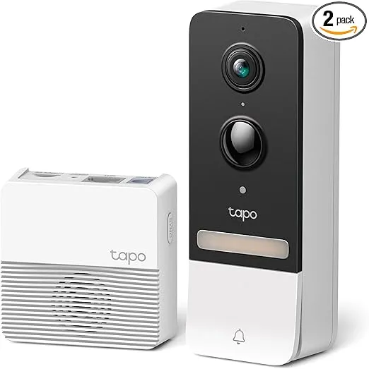 Tapo TP-Link Smart Video Doorbell Camera, Battery Powered, Chime Included, 2K 5MP, Color Night Vision, 2-Way Audio, Free AI Detection, Cloud/SD Card Storage, Works w/Alexa & Google Home, D230S1