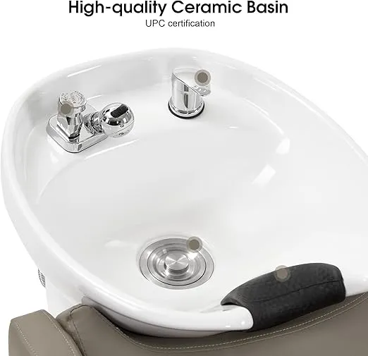 BarberPub Shampoo Barber Classic Chair, Ceramic Shampoo Bowl Sink Chair Station for Spa Beauty Salon 9090 Oil Green