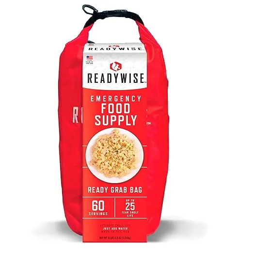 READYWISE - Ready Grab Bag, 60 Servings, Emergency Food Supply, MRE, Premade, Freeze Dried Survival Food, Meal Essentials for, Camping, Hiking, & Emergencies, Individually Packaged, 25-Year Shelf Life