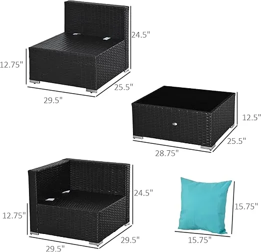 Outsunny 7-Piece Patio Furniture Sets Outdoor Wicker Conversation Sets All Weather PE Rattan Sectional Sofa Set with Cushions & Tempered Glass Desktop, Turquoise