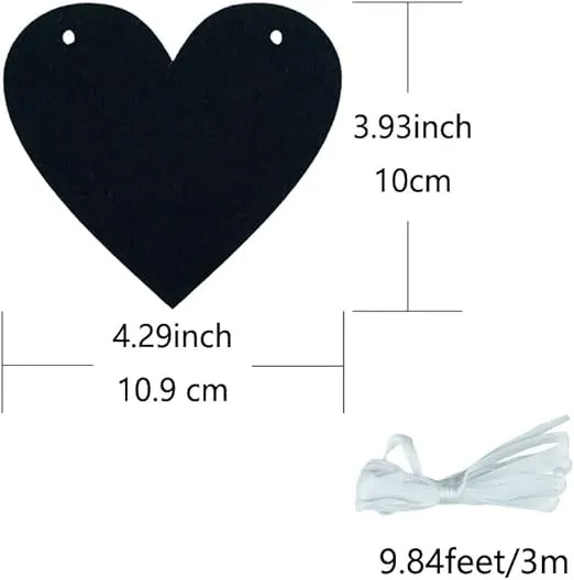 2 Pack Black Felt Heart Garland Banner for Valentines Banner Gothic Decor Farewell Wedding Anniversary Party Decorations