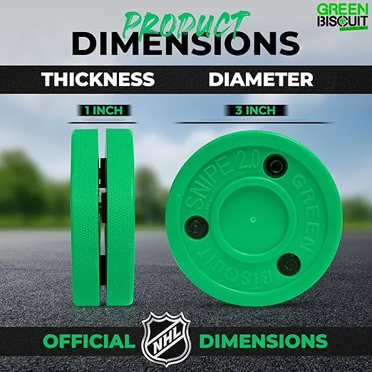 Green Biscuit 4-Pack Snipe New 2.0 Off Ice Hockey Pucks with 1 NHL Puck, Street Hockey Puck for Stickhandling and Shooting Practices - Official