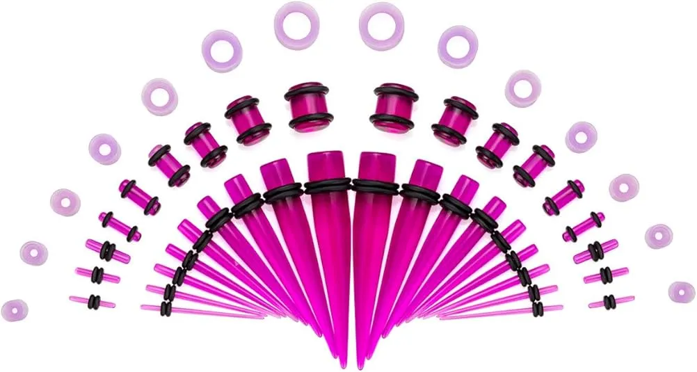 JDXN Acrylic Ear Stretching Kit Tapers Plugs Silicone Tunnels Gauges Expander 14G-00G Jewelry 50 Pieces Set