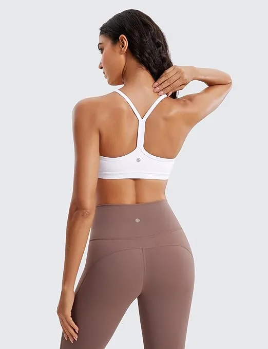 CRZ YOGA Butterluxe Womens Ruched V Neck Sports Bra - Y Back Spaghetti Thin Strap Wireless Padded Bra Yoga Crop Top