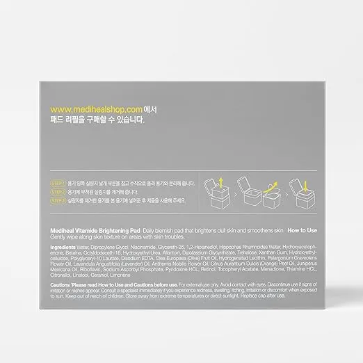 Mediheal Vitamide Brightening Pad - Vegan Face Hypoallergenic Pads with Niacinamide, Sea Buckthorn - Radiance Boosting Pads for Clear, Illuminating Skin 100 Pads