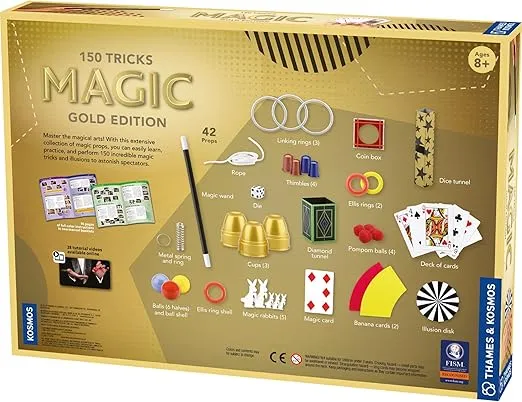 Thames & Kosmos Magic: Gold Edition | Playset with 150 Tricks | 96 Page Full Color Instruction Manual | 42 Props | Video Tutorials | Fun for Kids 8+