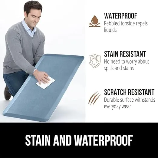 Gorilla Grip Cushioned Anti Fatigue Mats for Kitchen Floor, 48x20, Ergonomic Standing Office Desk Mat, Waterproof Scratch Resistant Pebbled Top, Supportive Comfort Padded Foam Rug, 3/4" Thick Sky Blue