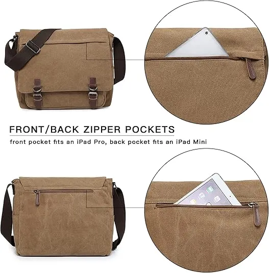 Large Vintage Canvas Messenger Shoulder Bag Travel Crossbody Purse Briefcase Business Bag for 15inch Laptop